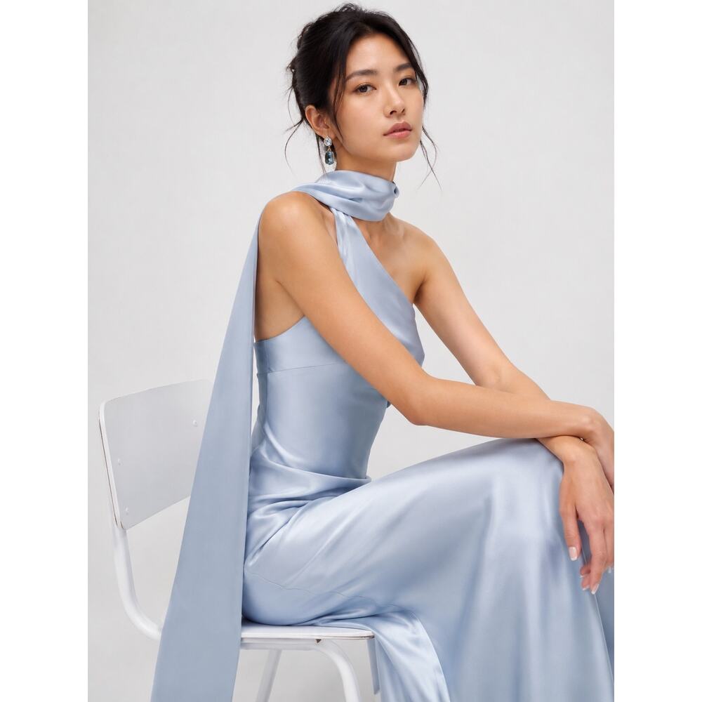 Reformation Jazlyn Silk Dress Mineral Blue Size 10 NWT - Picture 2 of 12